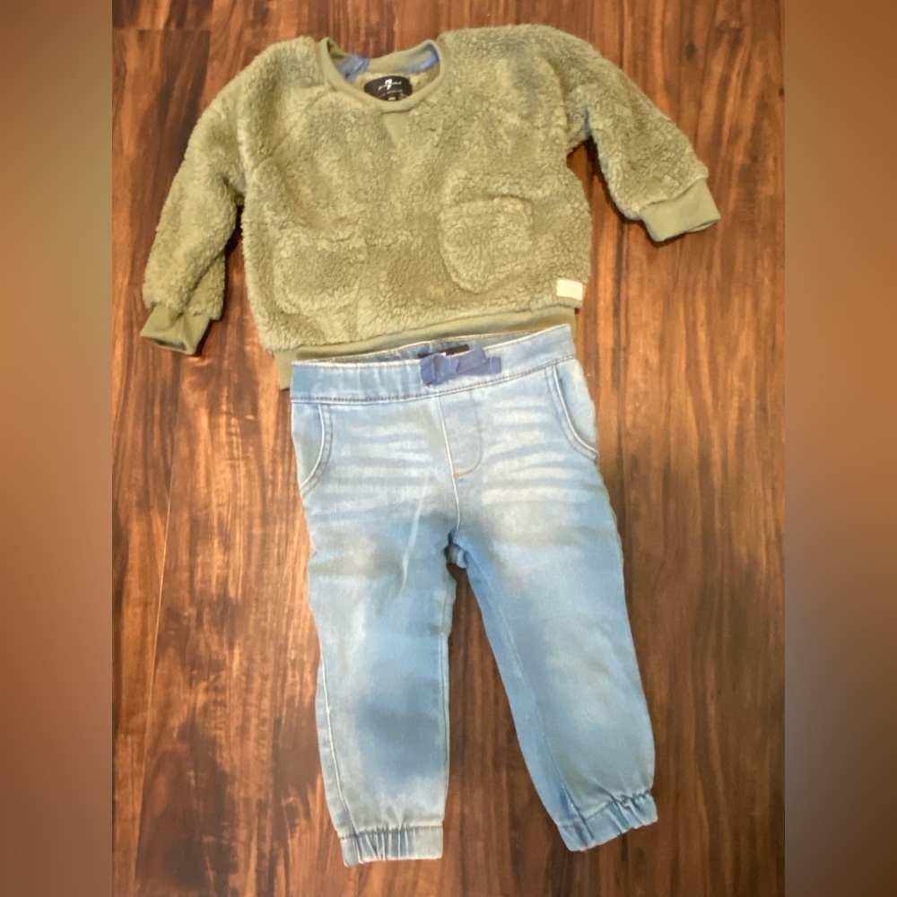 7 For All Mankind Olive and Light Blue Kids Matching Set